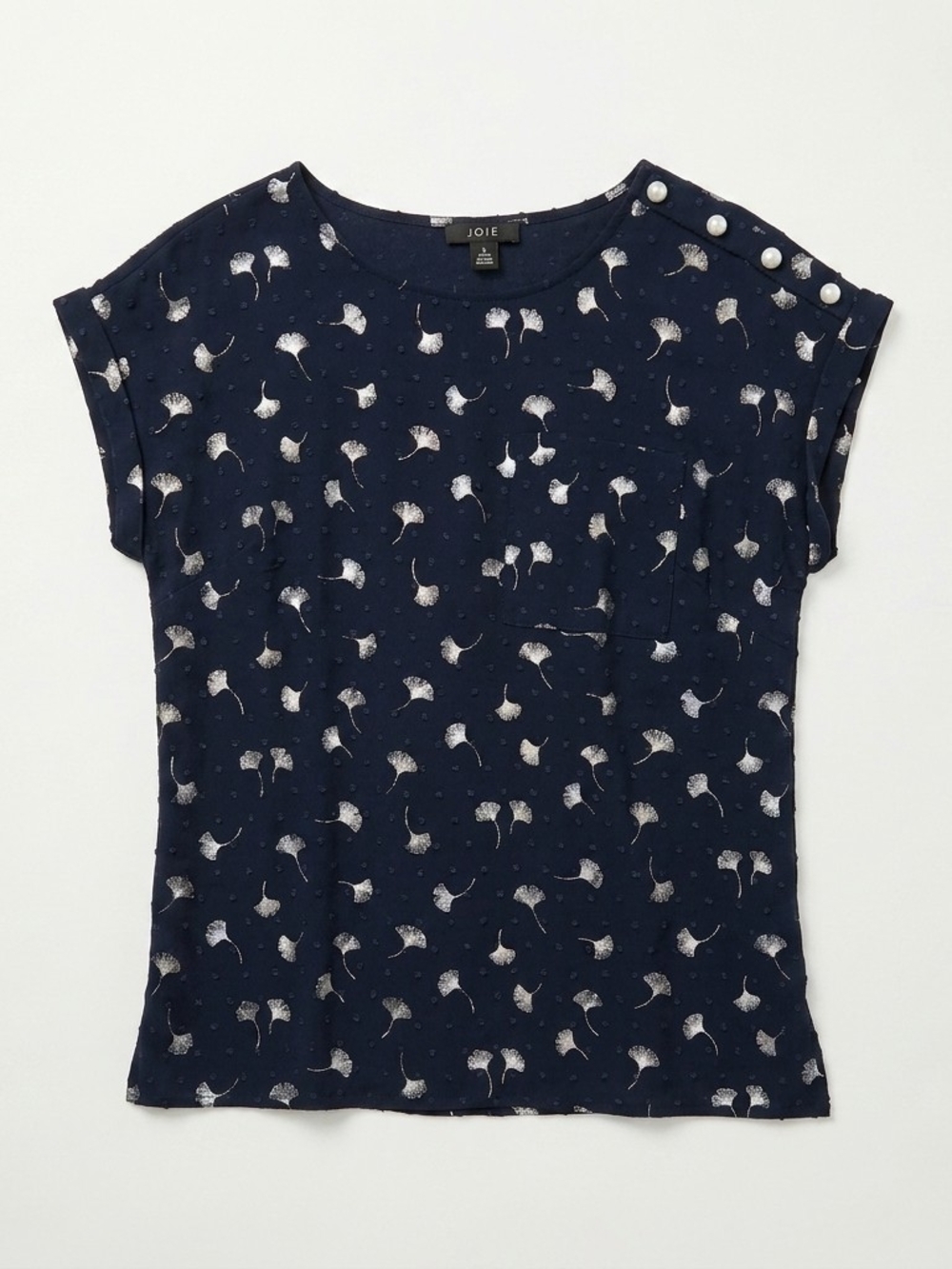 NYCC Navy Short-Sleeve Metallic Floral Button-Shoulder BLOUSE Womwns Large #258